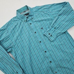 Ariat Mens Medium Series Brock Classic Fit Shirt Button Western Blue Plaid